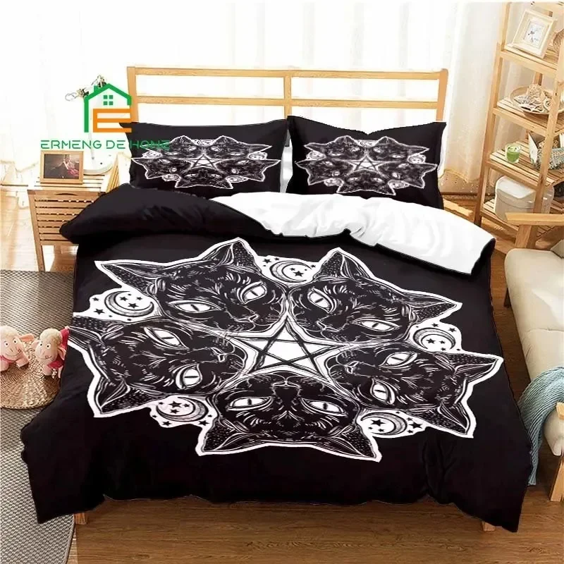 Dark Satanic Ouija Black Cat Duvet Cover Set Bedding For Aldult Kids Bed Set Game Quilt Cover Comforter Cover Bedding Set