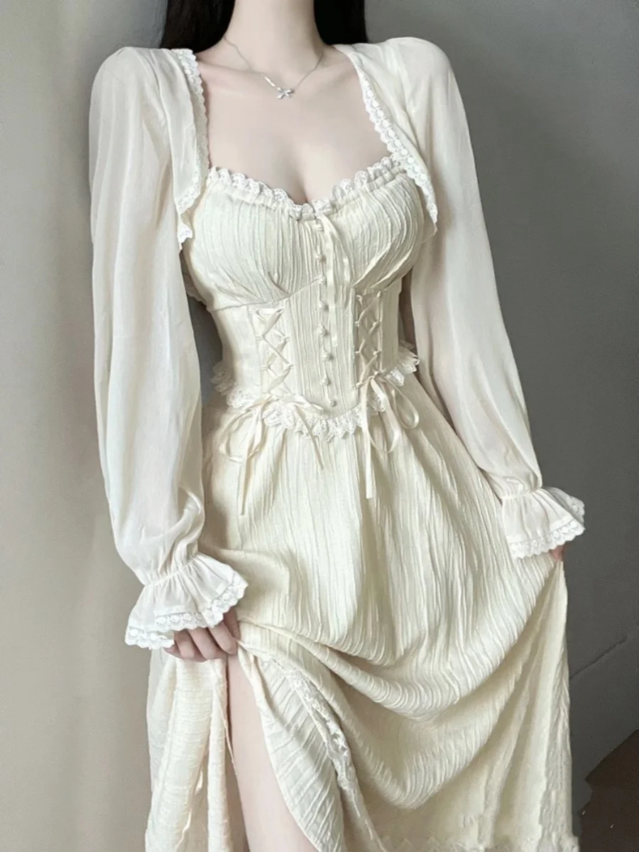 2025 봄 여름 티 브레이크 페어리 스커트 여성용 젠틀 휴가 하이엔드 센세이션 스트랩 드레스 스몰 프래그런스 스타일 세트