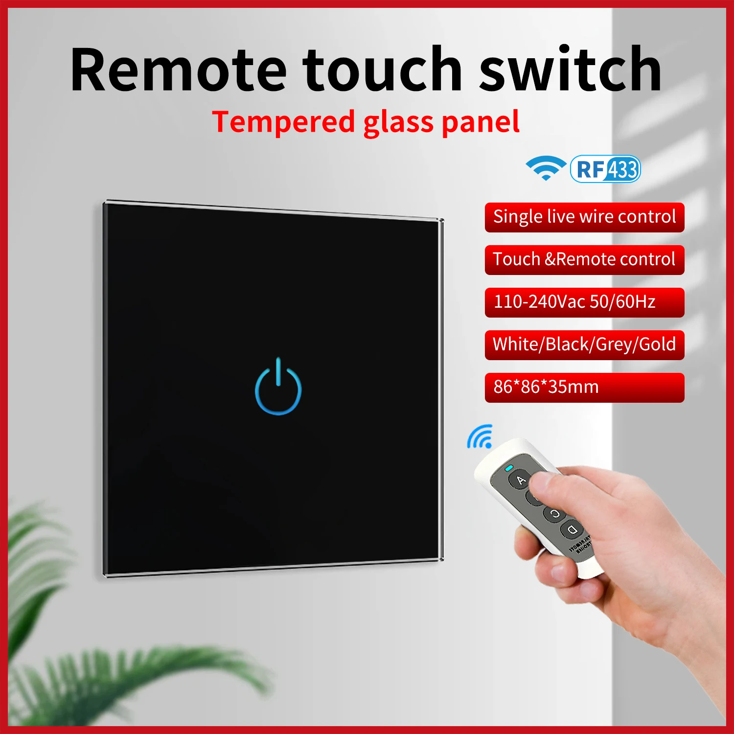 UBARO EU/UK Wireless Remote Control Switch Luxury Crystal Glass Panel 433Mhz RF Light Power Button Electrical Sensor 1/2/3 Gang