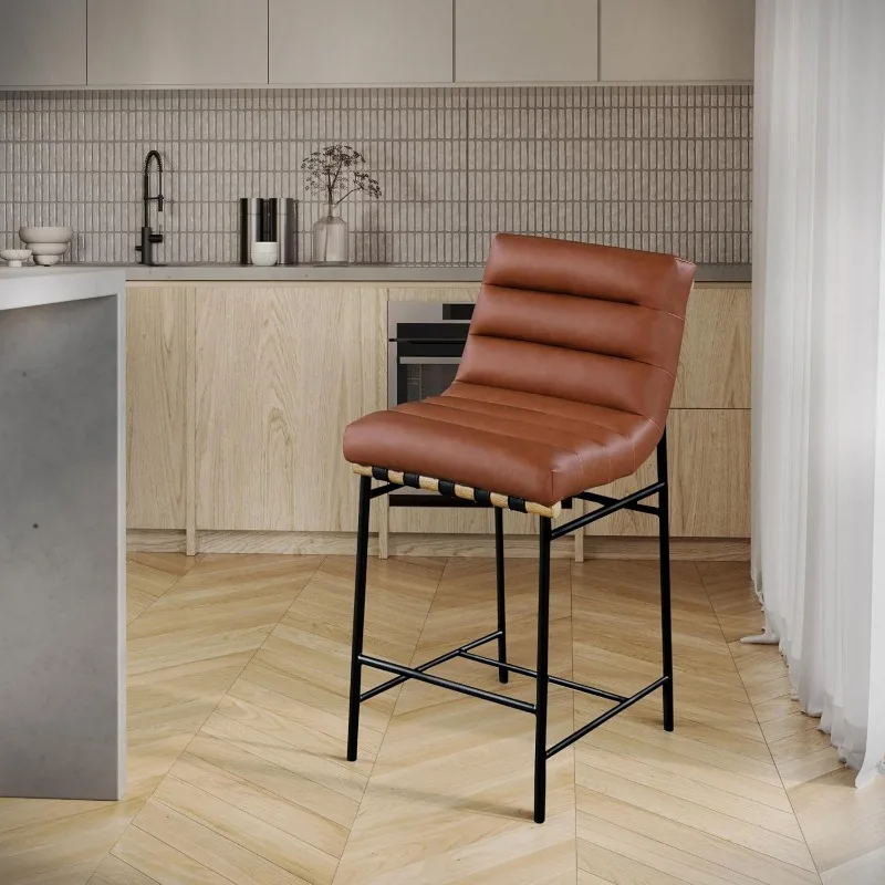 Contemporary Vegan Leather Upholstered Counter Stool