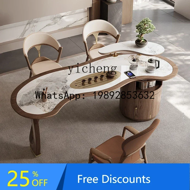 

B1 new Chinese solid wood tea table and chair combination office tea integrated modern simple rock slab tea table