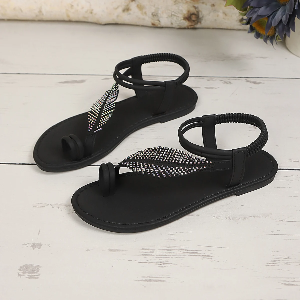 Fashionable Casual Flat Sandals for Women Plus Size Women's Shoes New Style Braided Foot Elastic Band Roman Beach Shoes view 6