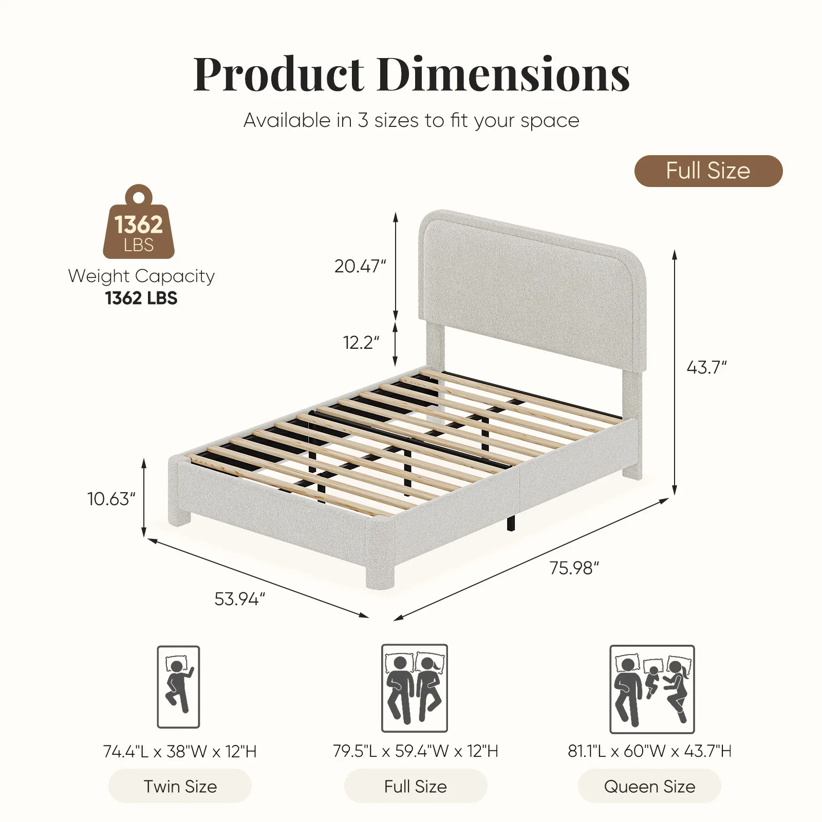 JHK Full Queen Size Teddy Velvet Bed Frame with Adjustable Headboard Heavy Duty Bed Frame No Box Spring Needed Easy Assembly For Bedroom