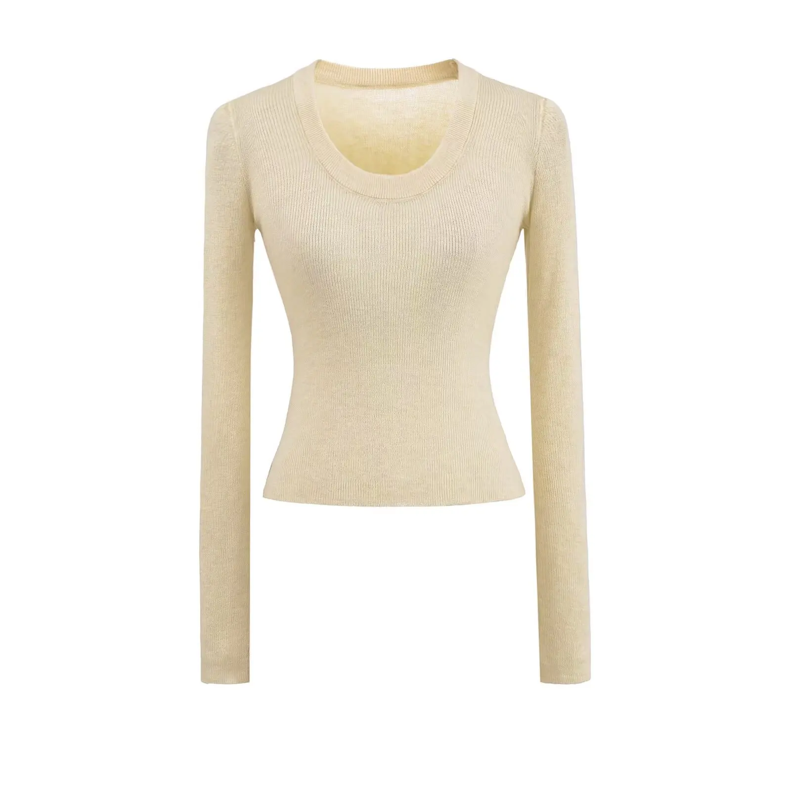 قميص American Sle U-Ne Knitwear للسيدات ذو اللون الأساسي للتخسيس ort Sve Street Sle Spring Vintage Top
