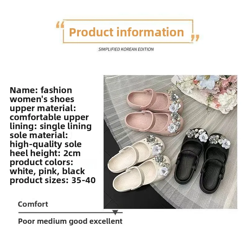 2026 Neue Sommer-Pantoffeln für Damen, Luxuriöse Perlen-Metall-Blumen-Designer-Ballettschuhe, Damensandalen für drinnen und draußen – Detail 4