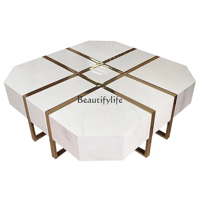 

FG11Natural marble coffee table minimalist light luxury modern simple stainless steel square coffee table
