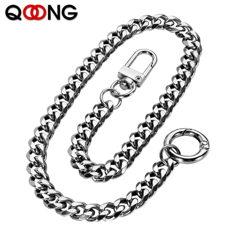 QOONG 40cm Key Chains Hip Hop Rock Punk Street Keyring 304 Stainless Steel Wallet Belt Chain Hipster Anti-lost Keychain Men Y101