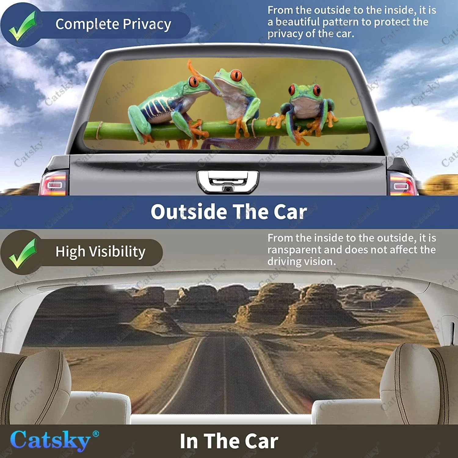 Red Eyed Tree Frog achterruitstickers voor vrachtwagen, pick-up raamsticker, achterruit tint grafische geperforeerde vinyl vrachtwagensticker