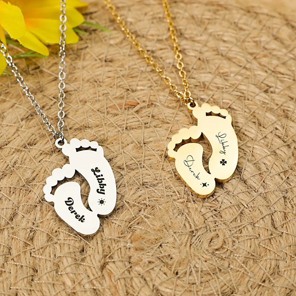 

Custom Necklace for Women Gold Color Foot Shape Necklaces Multi Pendant Customized Name Choker Stainless Steel Jewelry Gifts