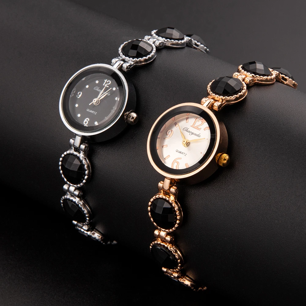 Creative Black Gemstone Women Watch Luxury Gold Metal Bracelet Watches Ladies Fashion Casual Wristwatch Female Clock reloj mujer