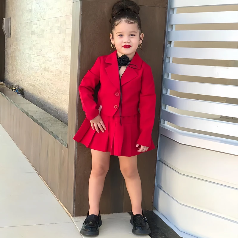 Children\'s Clothing Long Sleeve Jacket & Miniskirt Suit For Girls Autumn 2Pcs Sets For Kids Clothes Girls From 2 to 8 Years Old