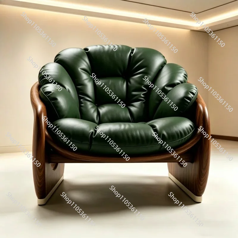 Medieval black walnut single sofa chair solid wood leather leisure chair living room balcony custom reception leisure chair