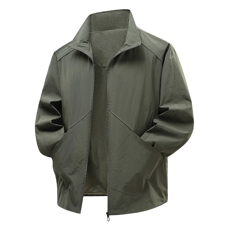 

Spring Autumn Men's Casual Waterproof Stand Collar Jackets Mesh Breathable Business Leisure Outerwear Solid Color Jacket Man
