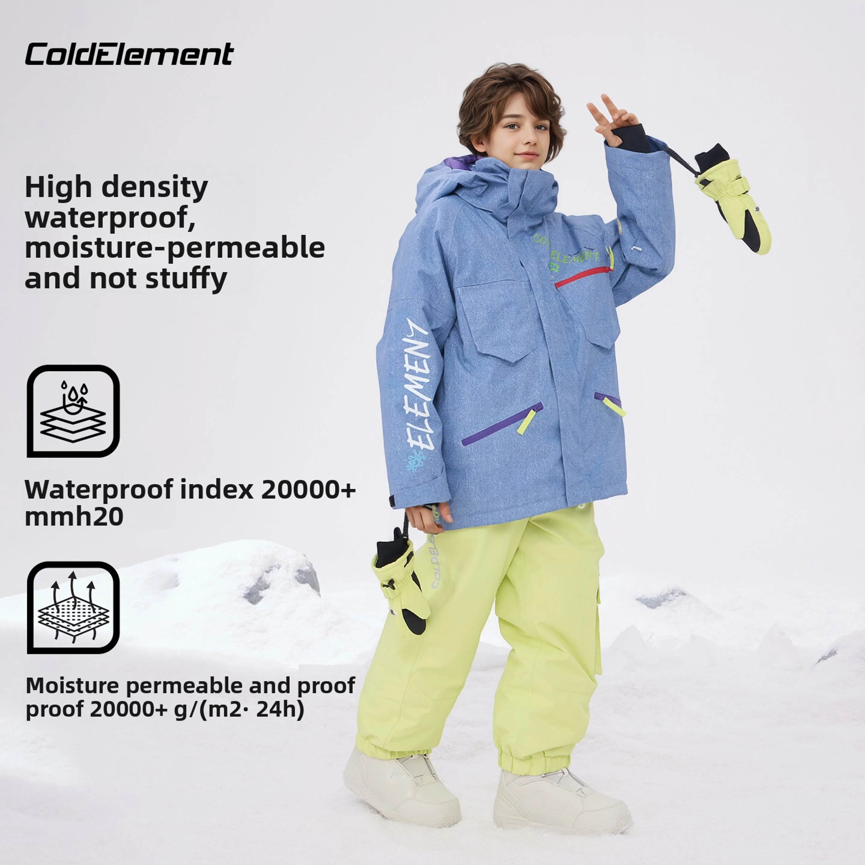 

Coldelement Children's Thermal Insulated Windproof Waterproof Ski Suit Set for Toddler Youth Single/Double Board Compatible Gear