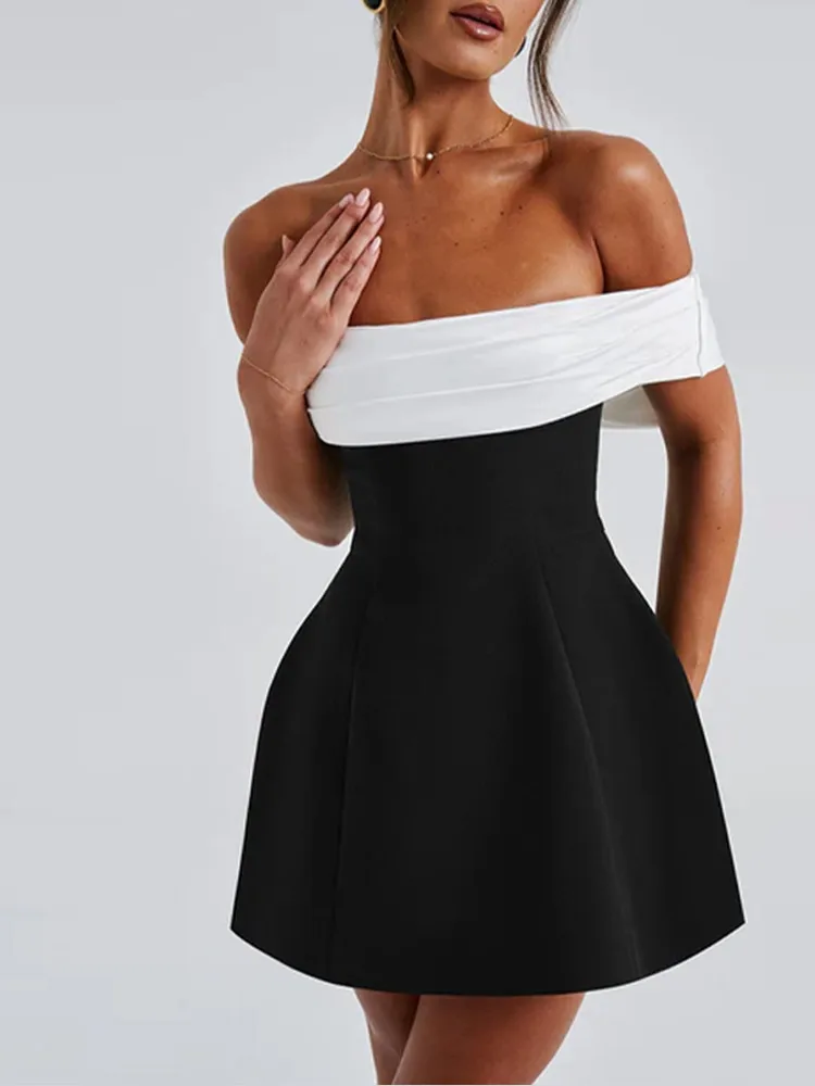 Back 3d Huge Bow Boat Neck Mini Dress Sexy Women Off Shoulder Backless A Line Vestidos Elegant Lady Street Evening Party Gowns