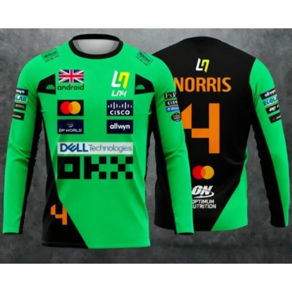 تي شيرت رياضي خارجي بأكمام طويلة على طراز سباق الدراجات النارية، تي شيرت شارع عصري قابل للتنفس وسريع الجفاف