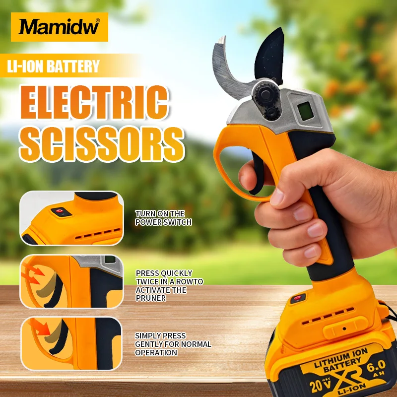 Mamidw Brushless Cordless Electric Scissors Digital Display Pruning Shears Multifunctional Fruit Tree Branche Cutter Garden Tool