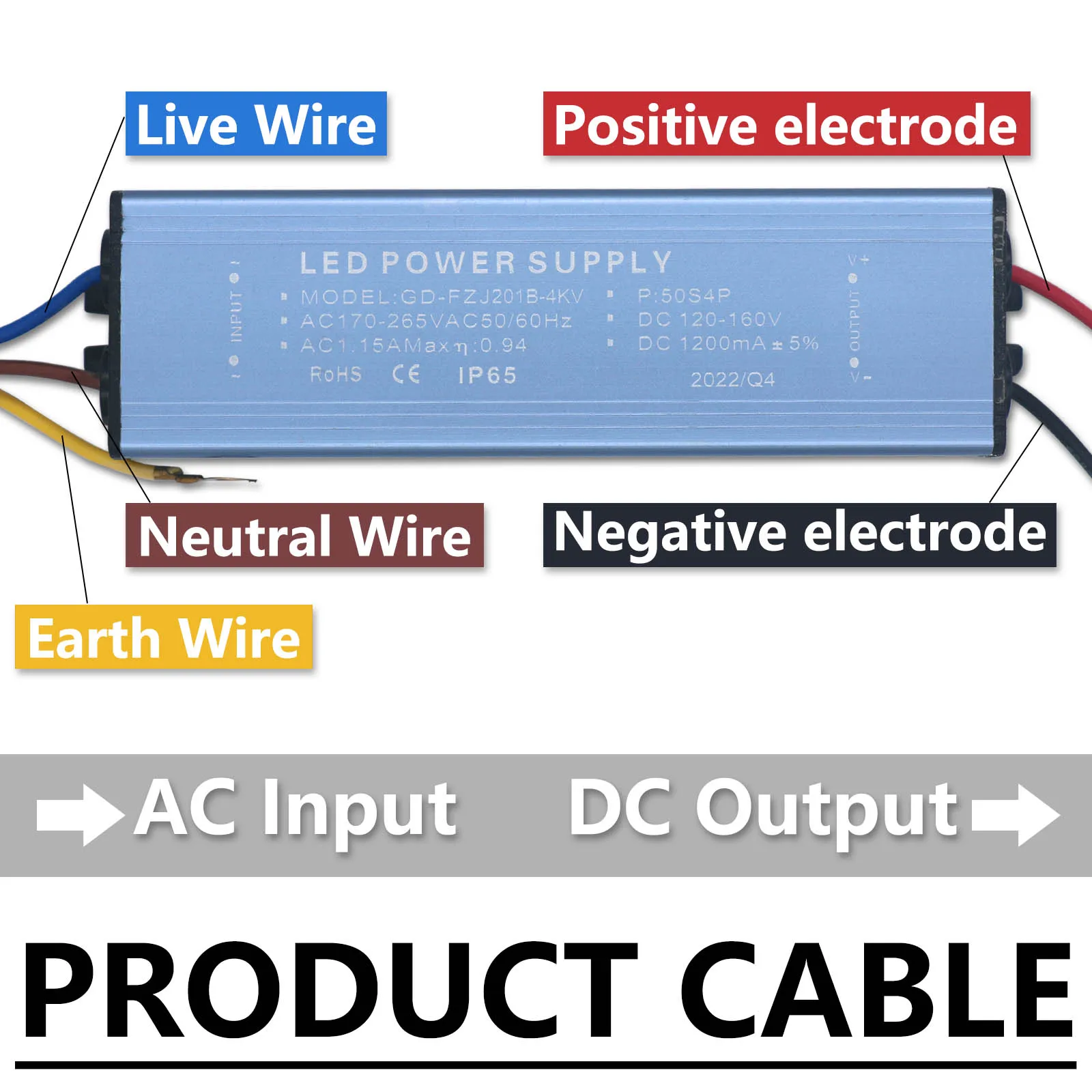 50W 100W 150W 200W 300mA 600mA 900mA 1200mA LED Driver AC170-265V to DC120-160V Adapter Transformer Power Supply For Floodlight