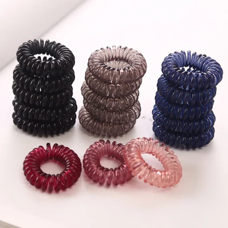 5pcs Colorful Elastic Hair Ties Telephone Cord Plastic Hair Band Rubber Scrunchies Hair Accessories Headwear Stretch Head Band