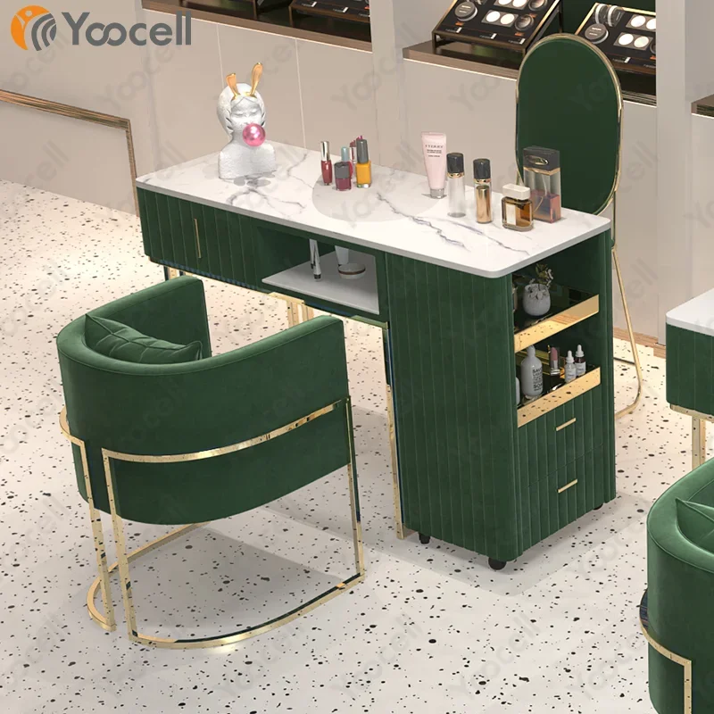 Modern Fashionable Folding Manicure Table Nail Salon Furniture Green Manicure Chair and Table