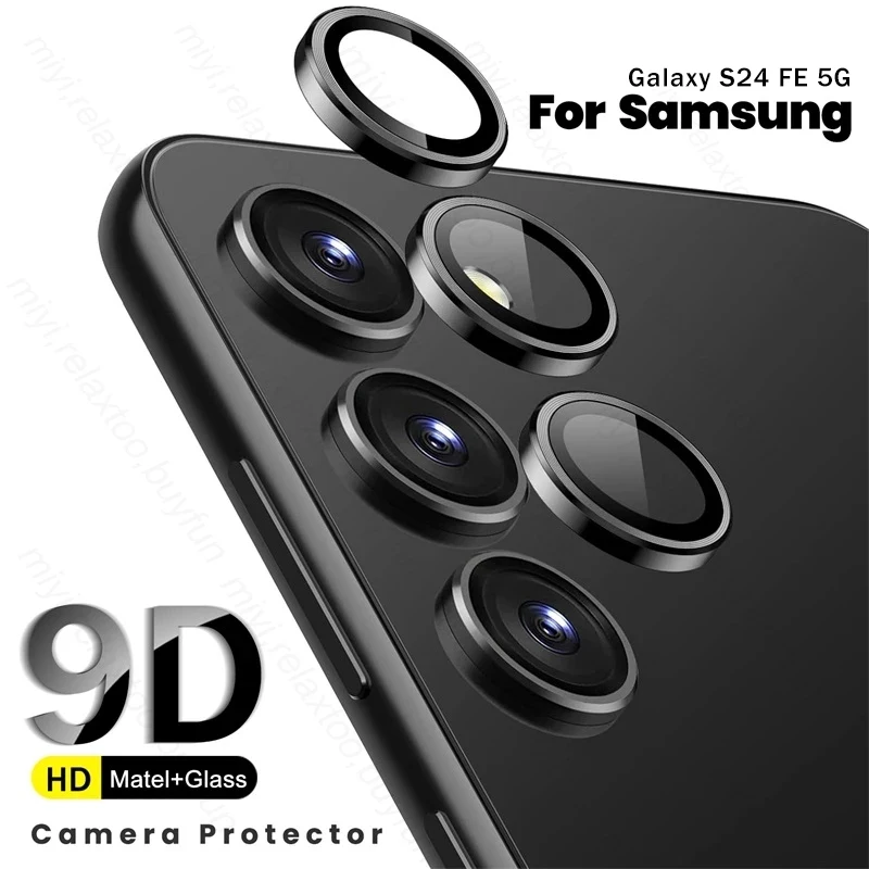 for Samsung S24 FE 5G Aluminium Alloy Camera Protector Ring Case on Galaxy S24FE S 24 FE 24FE 5G Back Lens Tempered Glass Cover