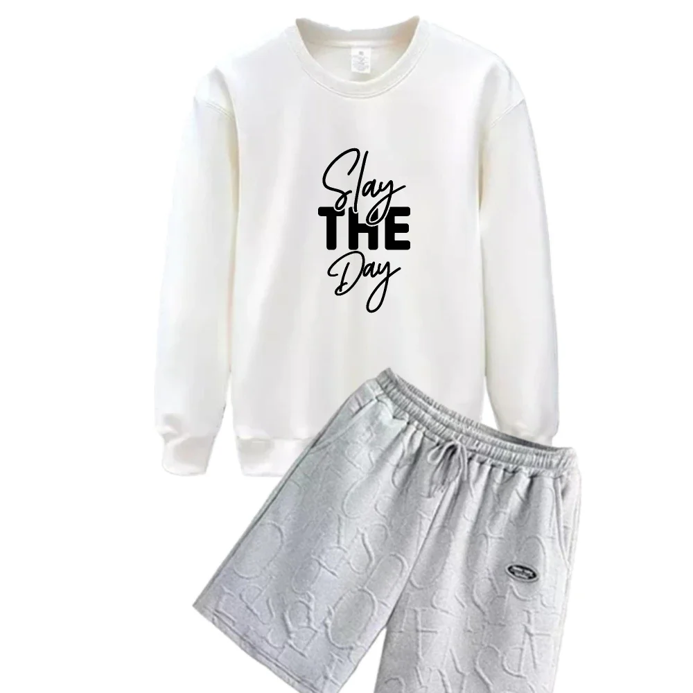 

2025 Men's Casual Long Sleeve Autumn And Winter T-Shirt Simple English alphabet Printing Set Perfect for Daily Wear and Outings