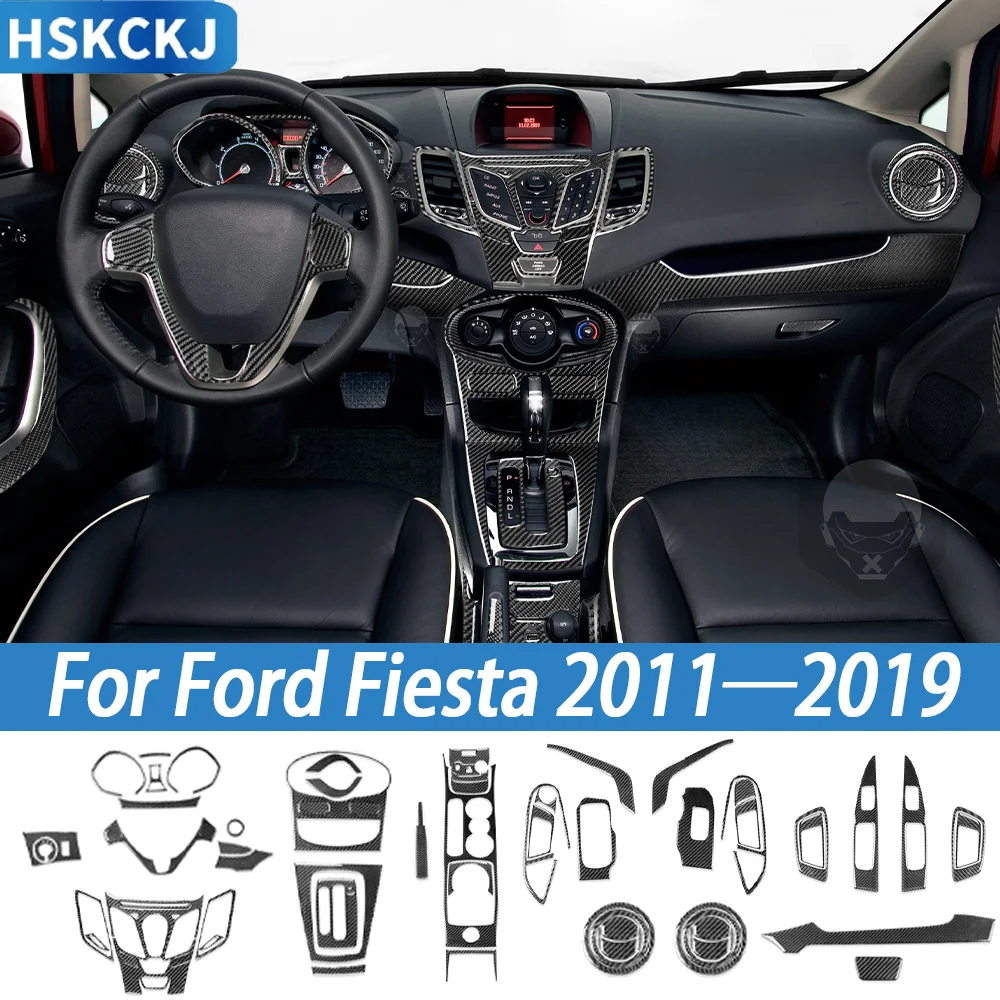 For Ford Fiesta 2011-2019 Carbon Fiber Side Air Vent Dashboard Center Console Gear Shift Panel Car Interior Accessories Sticker