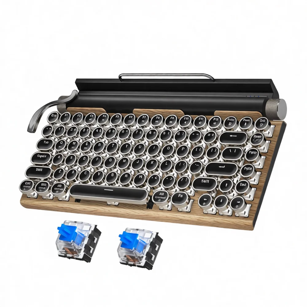 Retro Mechanical Keyboard Punk Style Bluetooth Wired Hot Swap Blue Switch Backlit Office Productivity Typing Writer Device