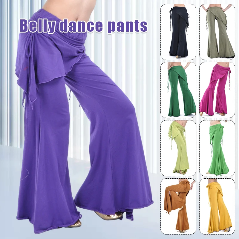 Women Cotton Belly Dance Pants Bellydance Costume Elastic Wide Leg Pants Yoga Pants Adults Dance Practice Training Trousers