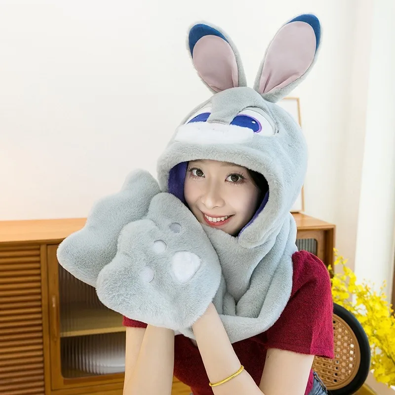 2025 Nuovo Kawaii Judy Cappello di peluche Cartoon Nick Cappello da esterno Guanto Cappello caldo integrato Regalo di compleanno creativo per bambini