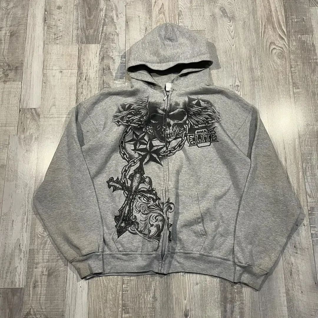 Gothic Totenkopf Muster Druck Hoodie, Hip Hop Casual Sweatshirt, Persönlichkeit, Retro Hoodies, Streetwear Neu, Y2k, Männer und Frauen