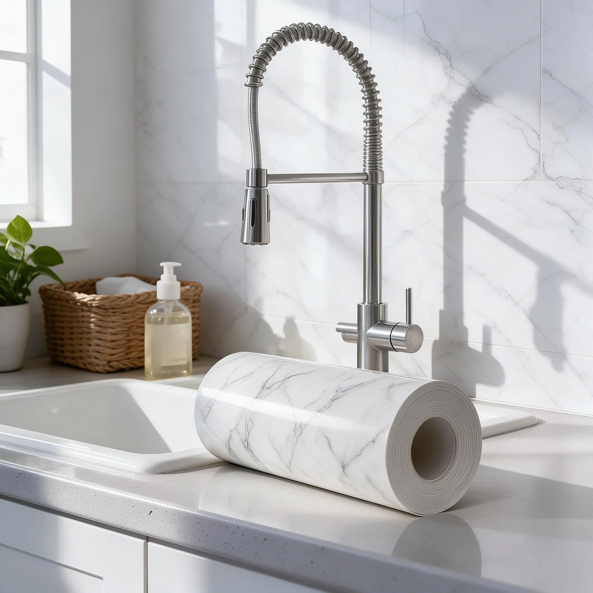 Removable Marble Vinyl Wallpaper Waterproof Decor Paper for Kitchen Countertop Cabinet Bathroom Toilet Table Home Makeover