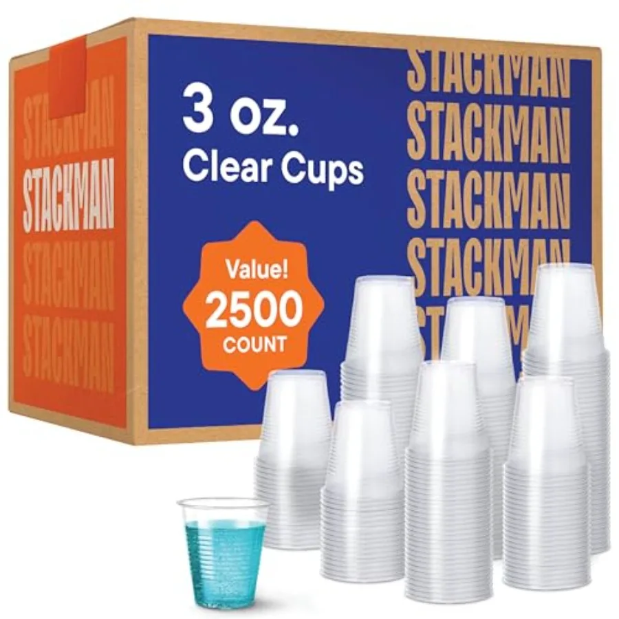 

Case of 2500 3 oz. Disposable Clear Plastic Cups 100 Count Packages 25/100