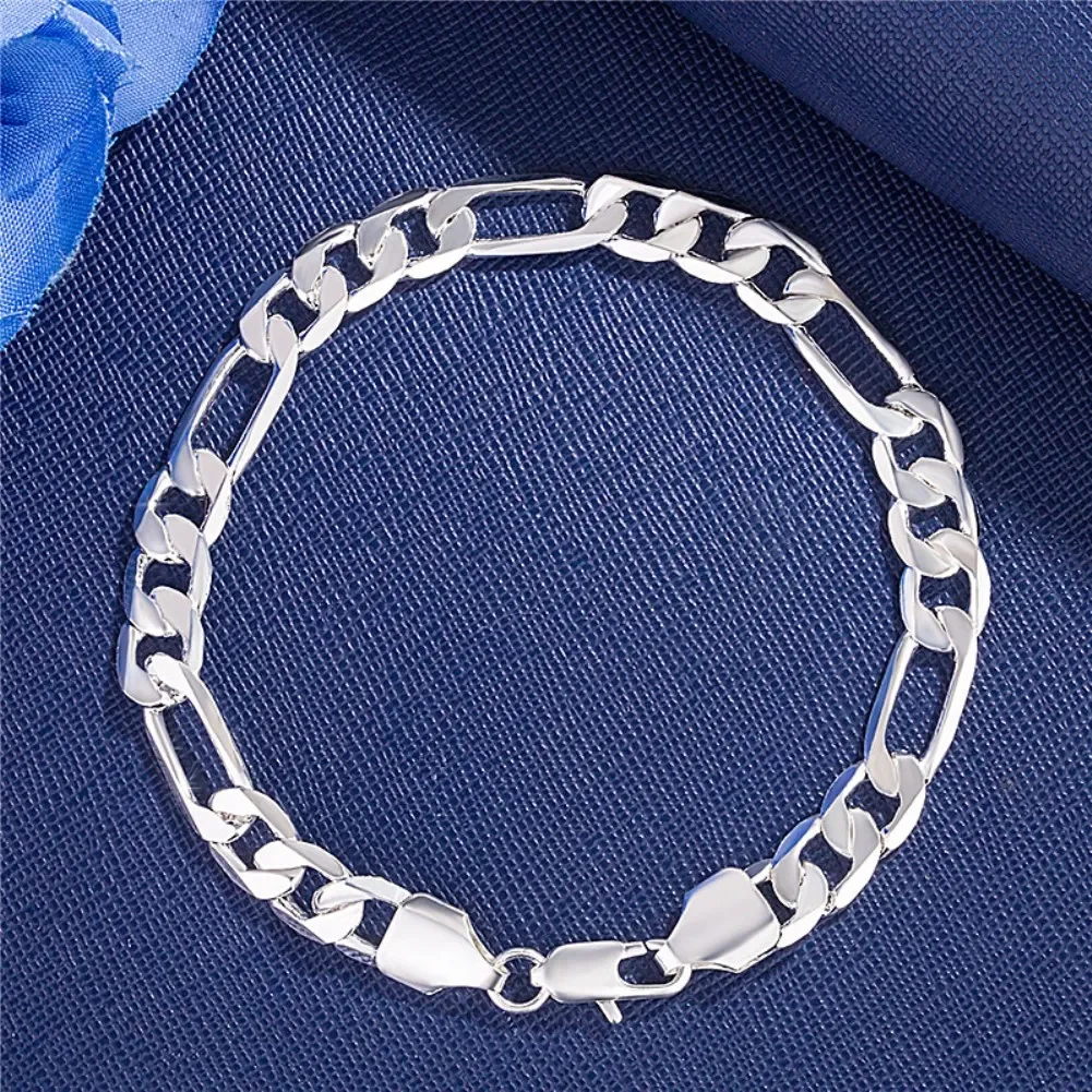 Hot Fashion charm 8MM geometry chain 925 sterling silver Bracelet for man woman fine Luxury jewelry Wedding party Christmas gift