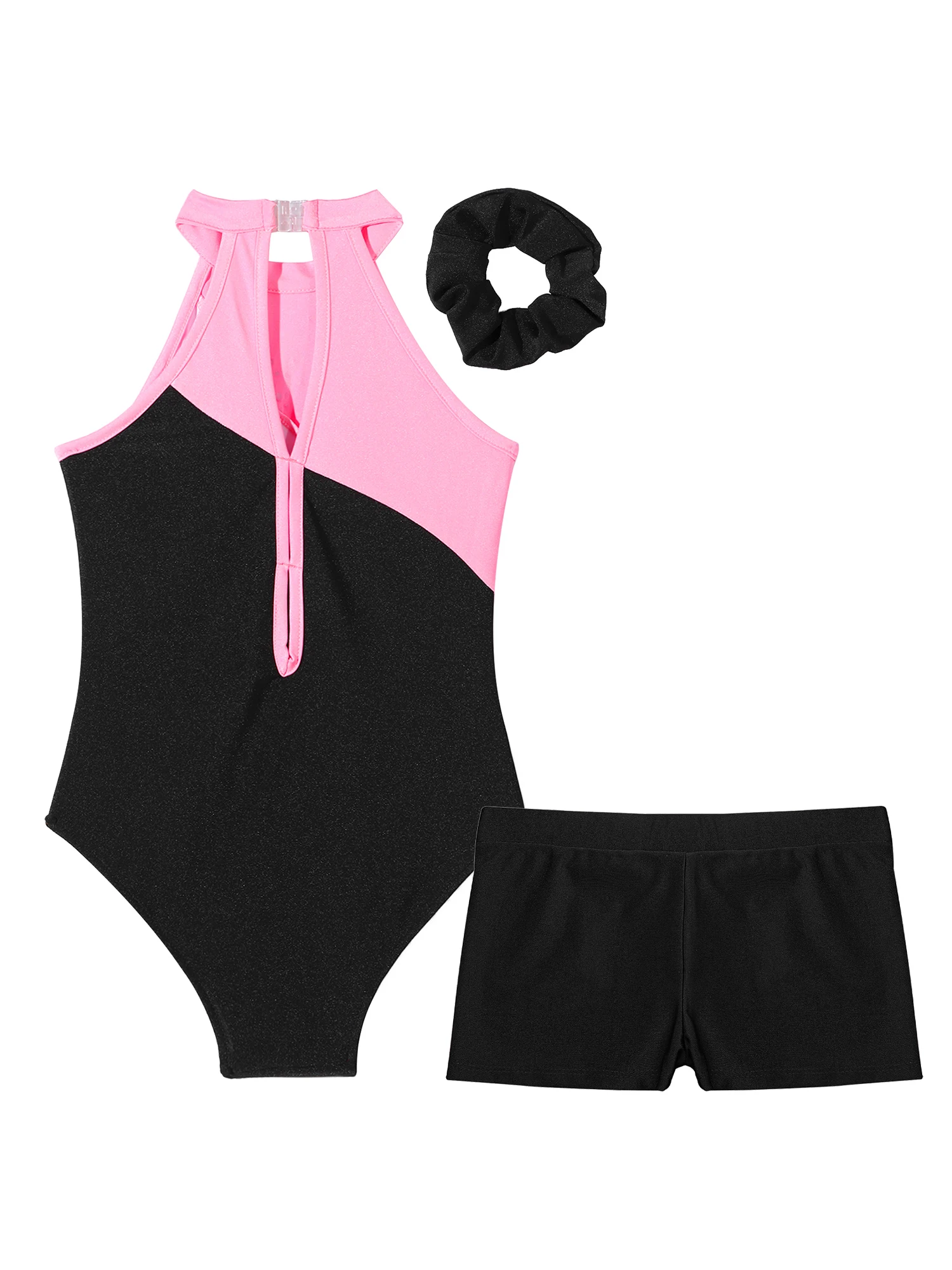 Kids Girls Sleeveless Gymnastics Leotards with Workout Shorts Ballet Dancewear Gym Training Rhinestone Bodysuit Sports Jumpsuit