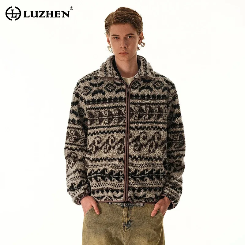 

LUZHEN 2025, новая зимняя модная шерстяная куртка с индивидуальным рисунком на молнии и воротником-стойкой, мужская модная красивая женская одежда JY5359