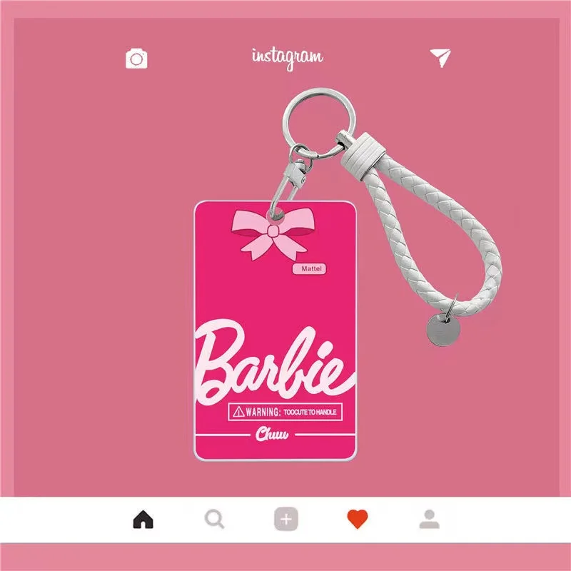 Anime New Barbie Campus Card Holder Traffic Subway Work Card Cover Anti-Lost Keychain Portable Ladies Fashion Key Chain Ring