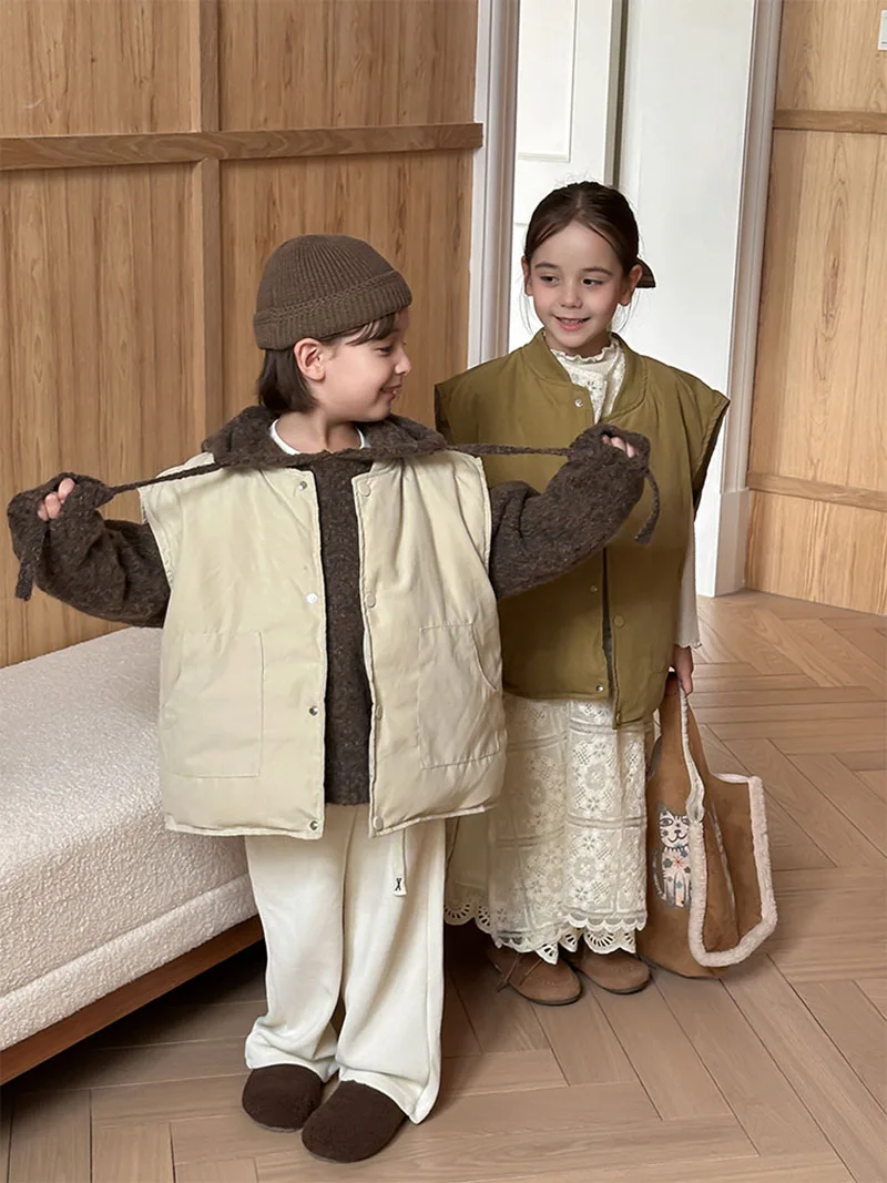 

MILANCEL New Winter Kids Down Vest 2-7T Solid Color Warm Girls Sleeveless Jacket Korean Children Fleece Padded Waistcoat