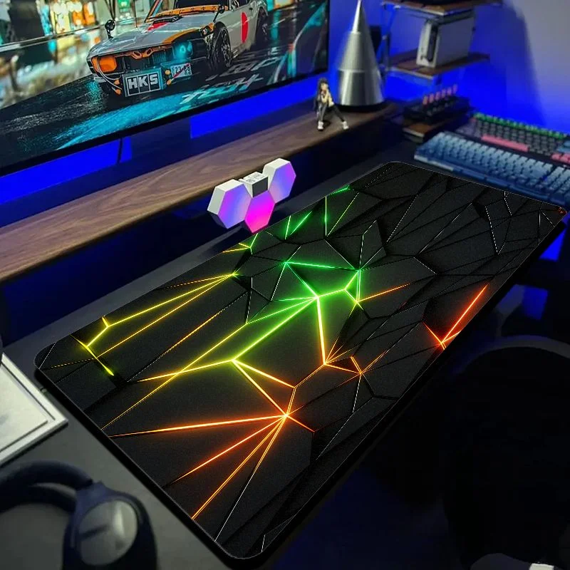 VIKAMA Neon Diamond Edge Geometric Extended Gaming Desk Mat Anti Slip Waterproof Large Keyboard Pad Computer Decor Pad