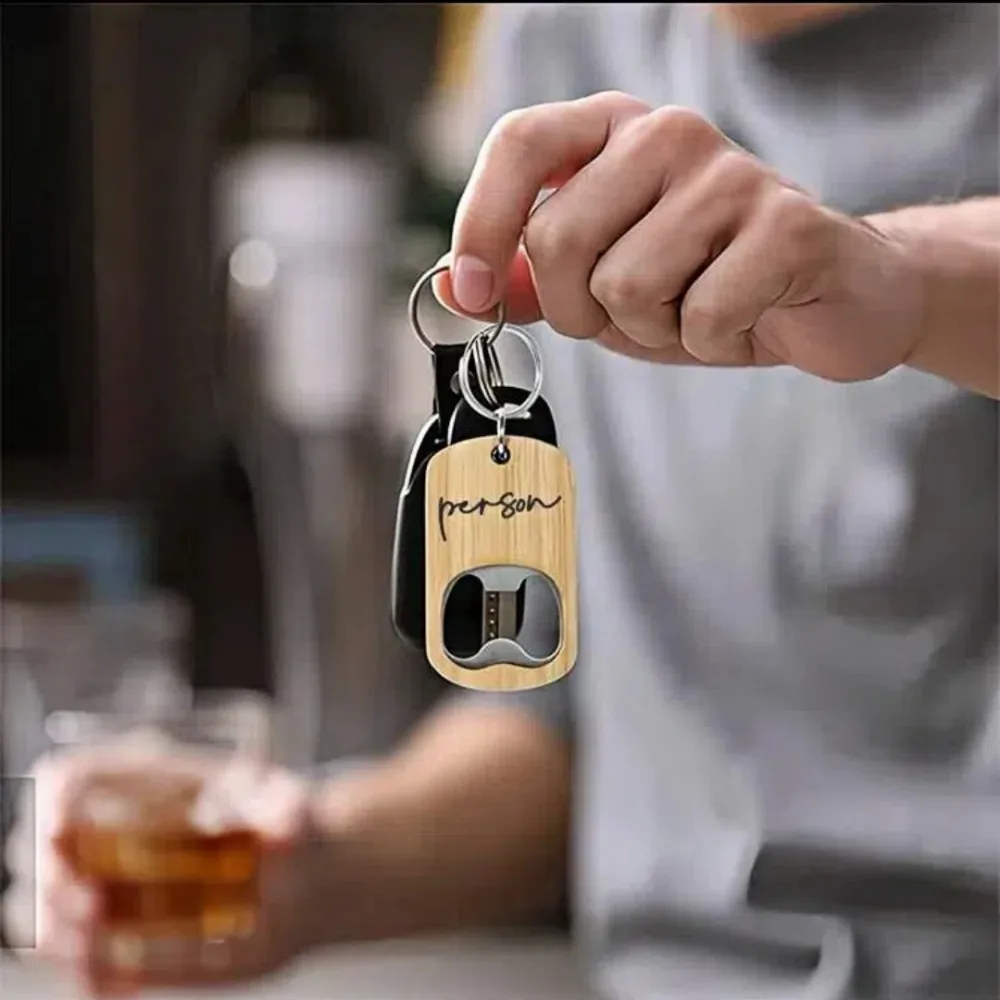 Custom Logo Name Simplicity Woodiness Beer Bottle Opener Keybuckle Keyring Wooden Artsand Crafts Keychain Carving Pendant Gift