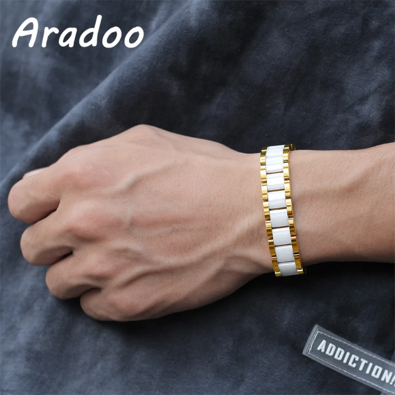 Titanium Steel White Ceramic Magnetic Slimming Therapy Bracelet Anion Anti-Radiation Adjustable Bracelet