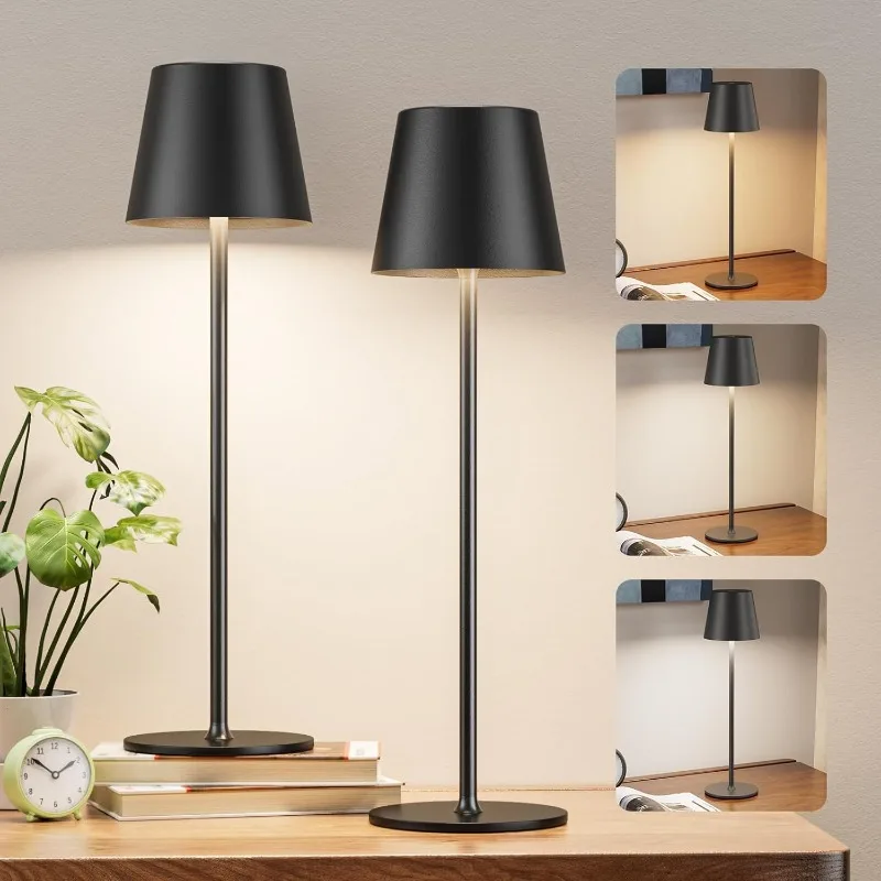 

Cordless Table Lamp Rechargeable Black - KK 2 Pack 5000mAH Battery Operated Lamp for Counter, 3 Color Stepless Dimming Waterproo