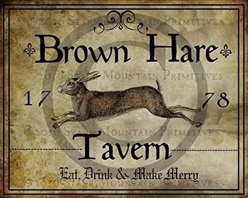 Primitive Colonial Brown Hare Tavern Inn Sign Pantry Labels Hang Tags Crock Crate Candle Label Rabbit Eat Drink Make Merry Retro