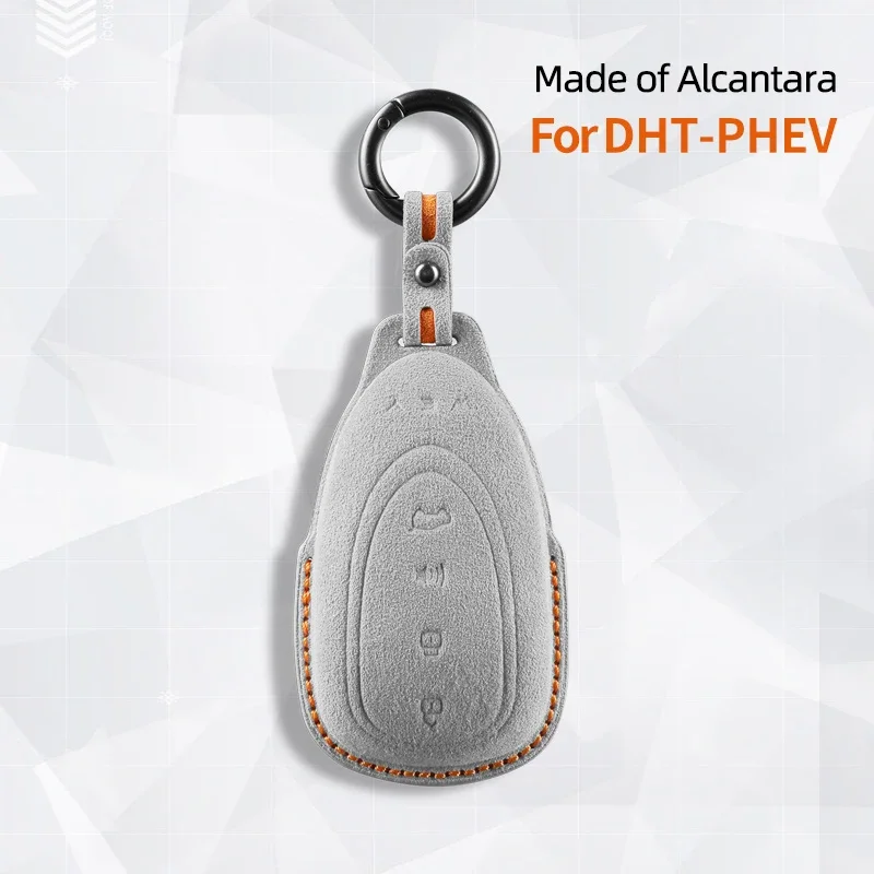 

For WEY DHT PHEV Car Key Case Auto Smart Remote Keychain Cover Shell Suede Protector Accessories Alcantara 4 Buttons