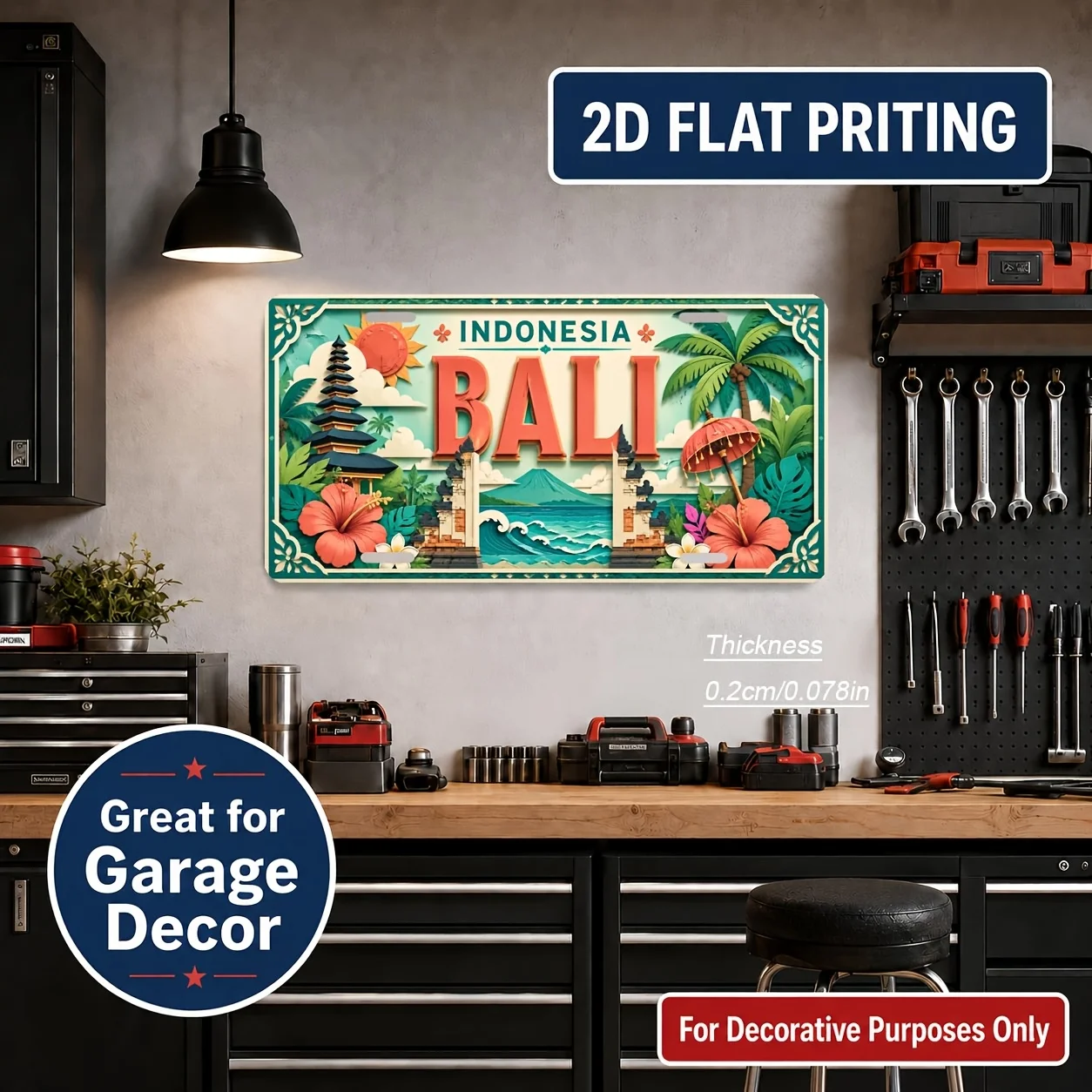 2D Flat 1pc Aluminum Vintage License Plate Bali Wall Art 30.48x15.24cm 2D Flat Printing Multi Scene Home Living Room Bar Decor