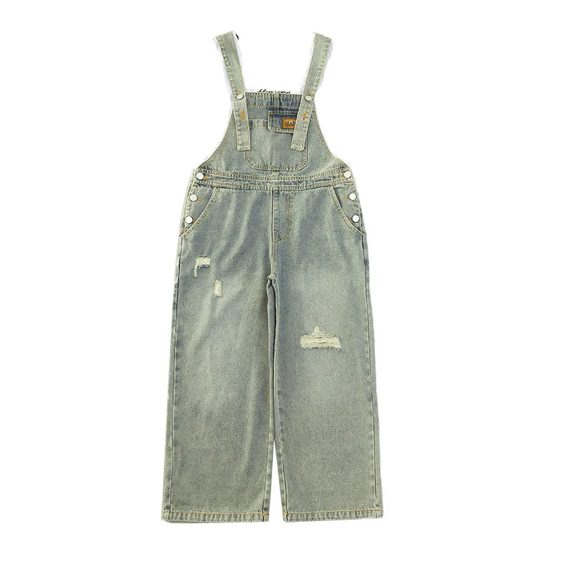 Kids Ripped Denim Suspender Jumpsuit for Girls Fashion Destroyed Bib Jeans With Straps Children Suspender Pants Overall Dungaree