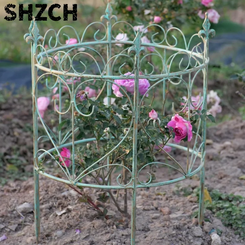 Semi-Circular Garden Trellis for Climbing Plants Rustic Iron Flower Fence Outdoor Decorative Partition Clematis Support Holder