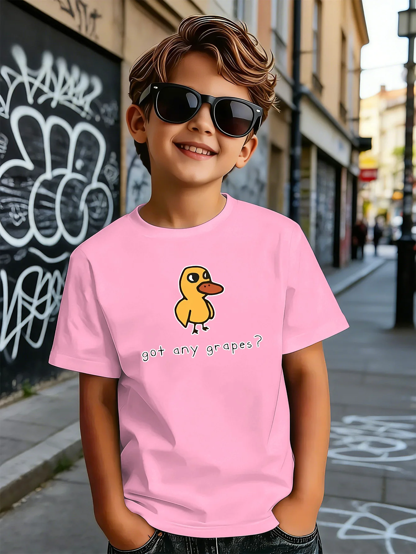 Funny Yellow Duck Slogan Cartoon Print Boys Girls Family Matching Cotton Short Sleeve Crew Neck Soft Summer Kids Casual Tees