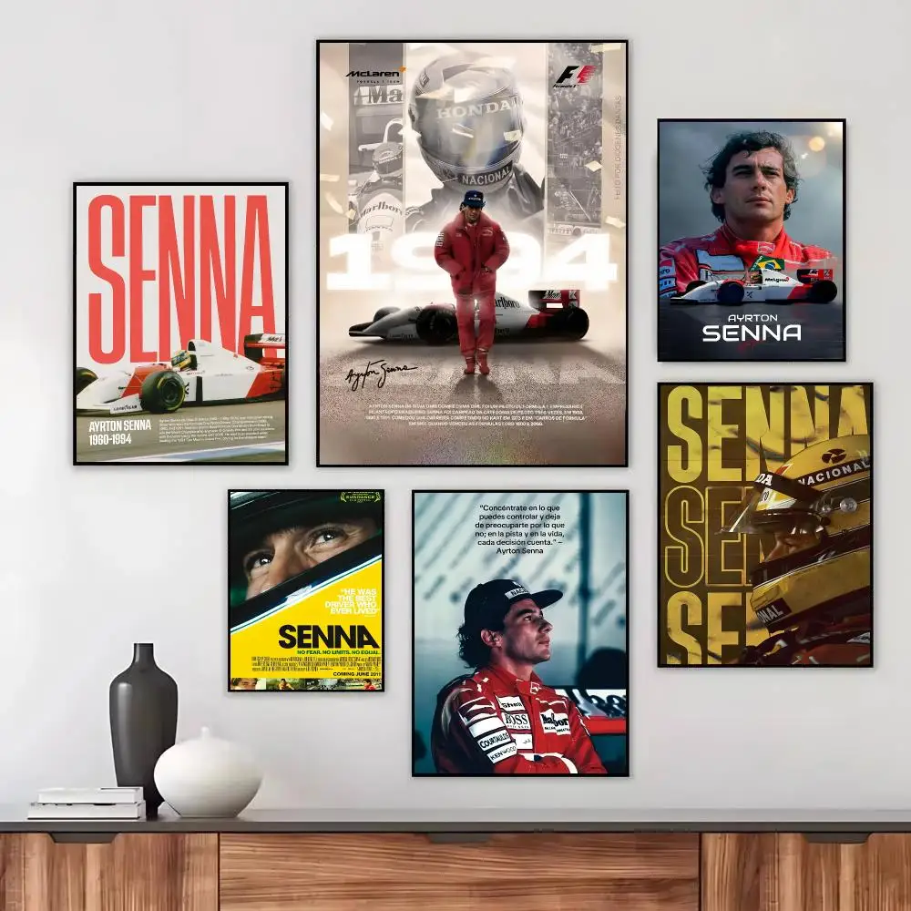 A-Ayrton Senna F1 Poster Wall Art Printed Decor Sticker Stylish Home Gift for Living Room Bedroom Corridor Cafe