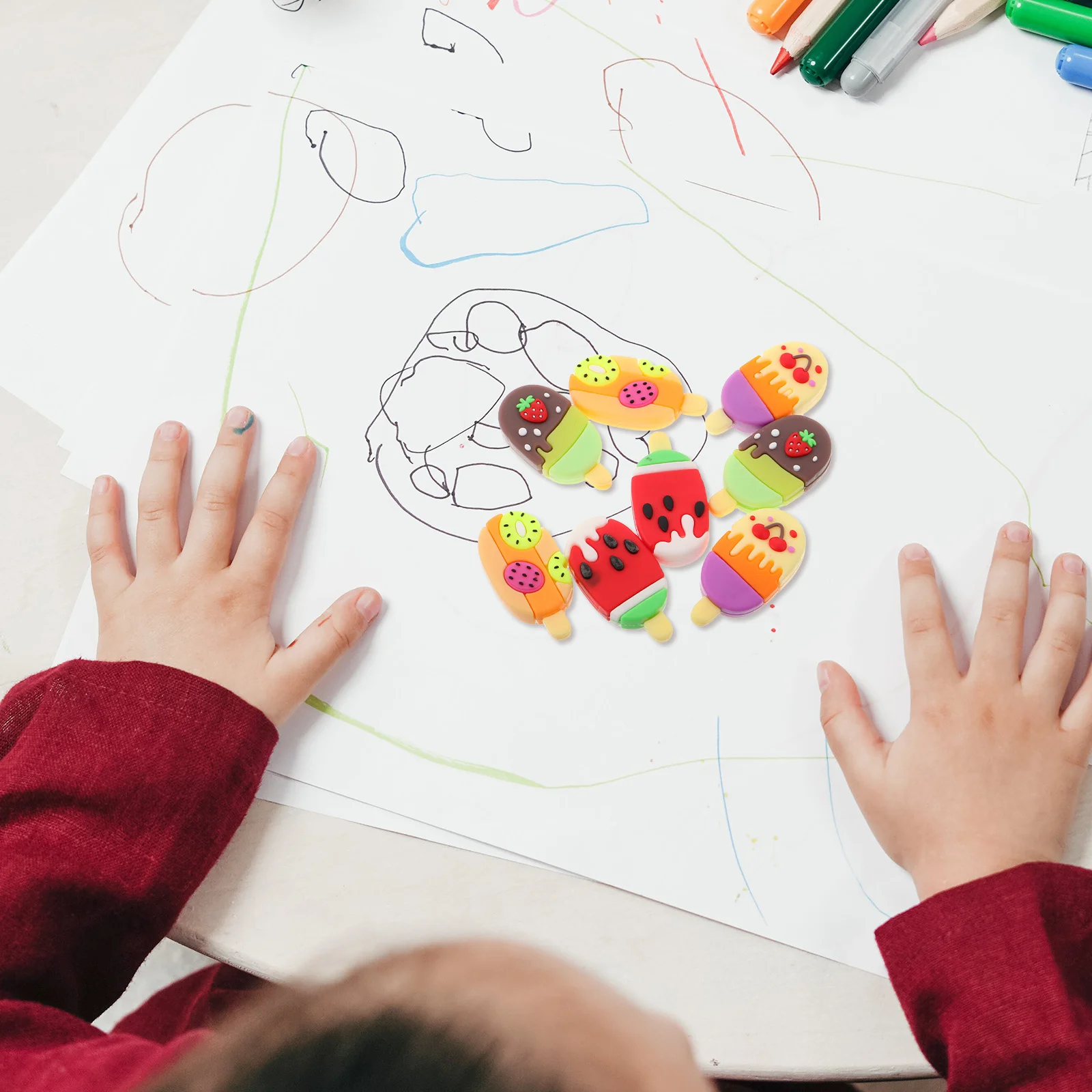 

8pcs Ice Cream Erasers Cute Fruit Popsicle Shape School Supplies Classroom Stationery Party Favors Reward Prize Mini Food